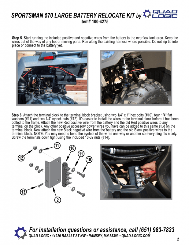 Sportsman 570 Large Battery Relocate Kit instructions continued. Polaris RZR, Polaris Ranger, Polaris Sportsman. Battery Parts and accessories. 